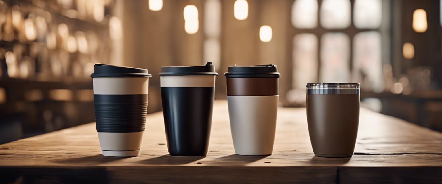 Different coffee tumblers on a table