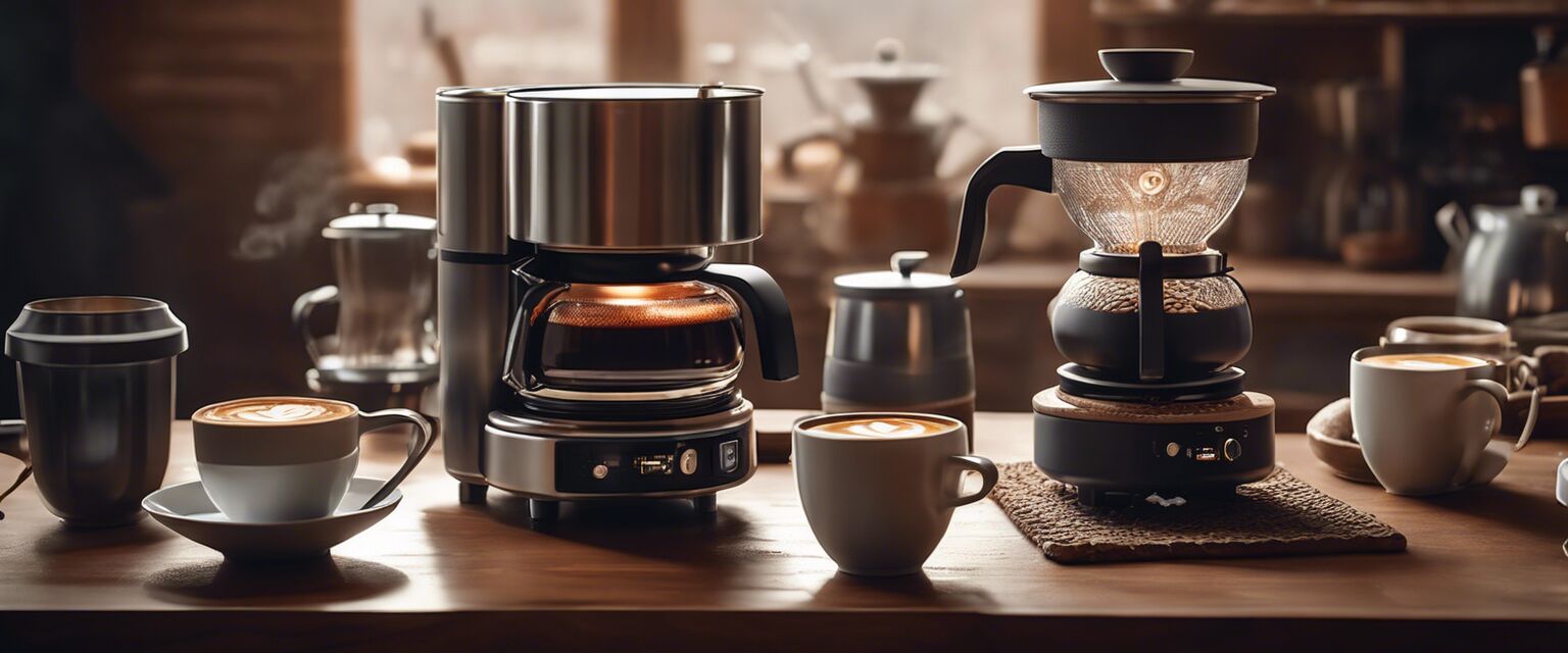 Different coffee warmers on a display table